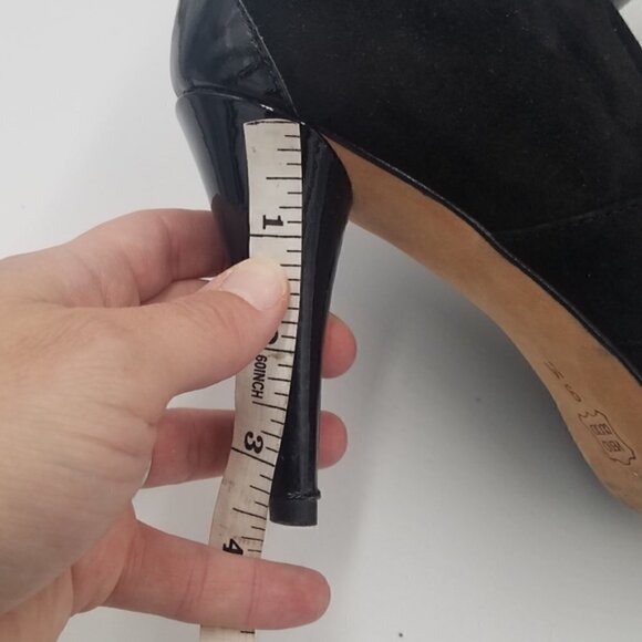 Vaneli Suede Patent Leather Bootie Peep Toe Buckle - Picture 7 of 11